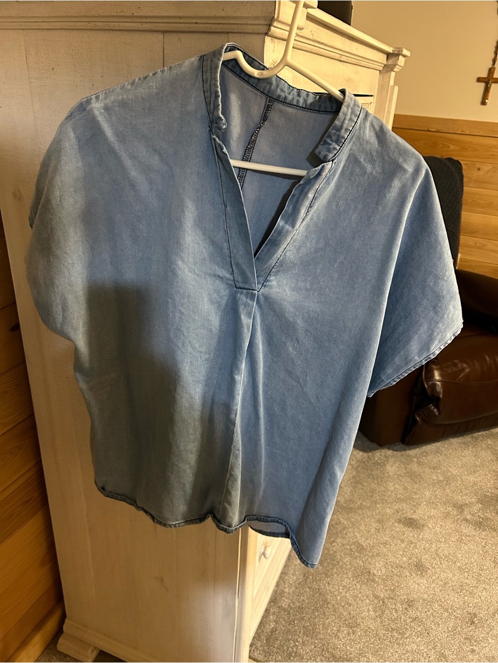Women's Light Blue V-Neck Denim Tunic with Relaxed Fit